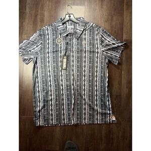 Rock & Roll Denim Polo Shirt Mens Large Gray Tribal Stripe Western Performance